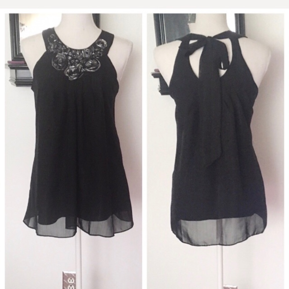 ECI New York Sleeveless Black Blouse Top Size Medium